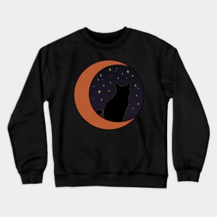 Black Cat and Rose Gold Crescent Moon Crewneck Sweatshirt